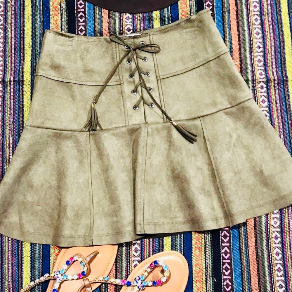 Lace Up Ruffle Velveteen Mini Skirt